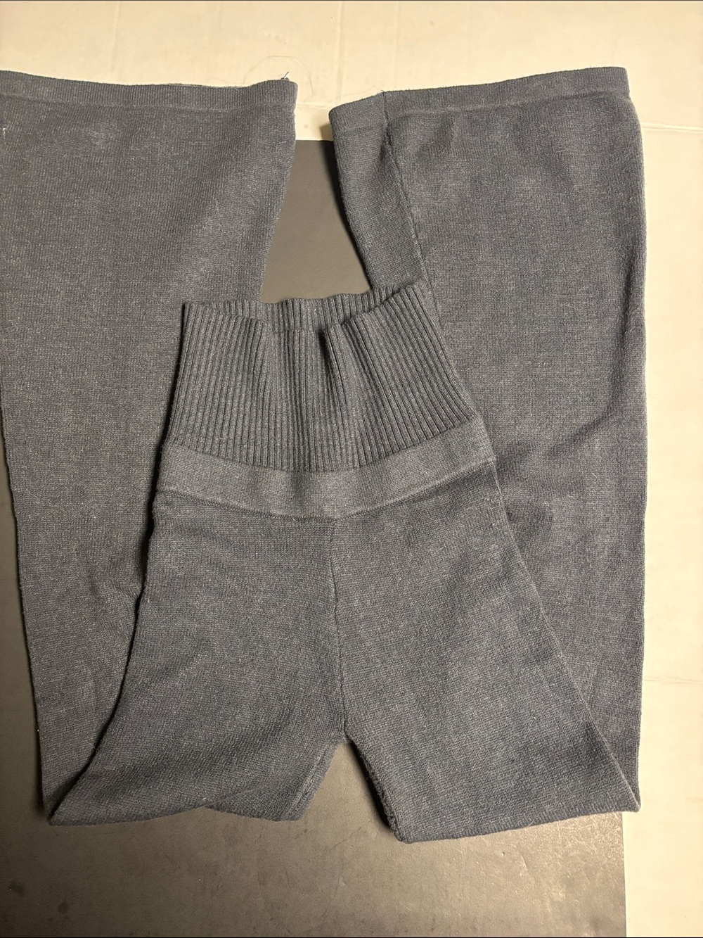 Edikted Knit Wide-Leg Pants in Charcoal Gray